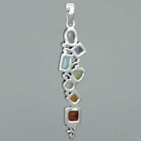 Mixed Geometry Chakra Rainbow Sterling Silver Pendant - Picture 2 of 2